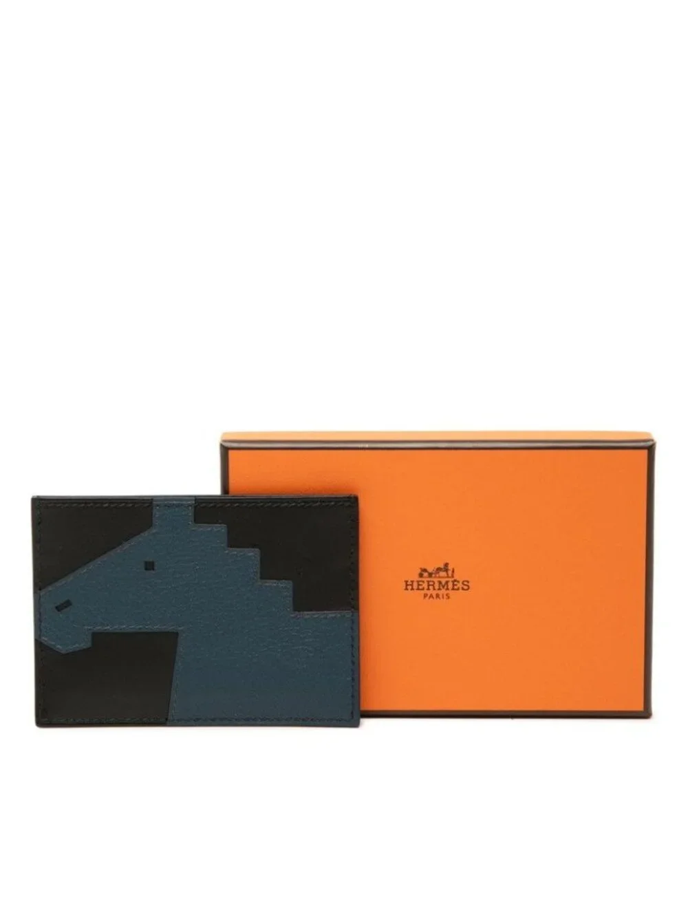 Hermes Cheval Picto Card Case Black Navy Color Tadelakt
